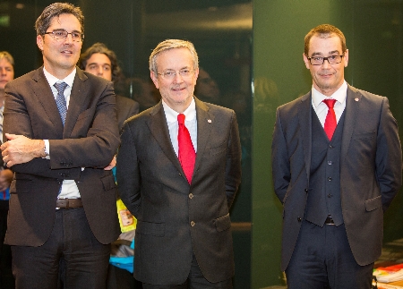 Im Bild von links nach rechts: Landeshauptmann Arno Kompatscher, Handelskammerpräsident Michl Ebner und Generalsekretär Alfred Aberer. 