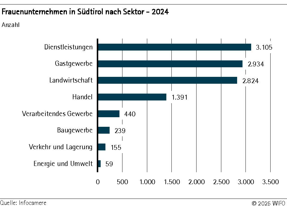 Südtiroler Frauenunternehmen nach Sektoren